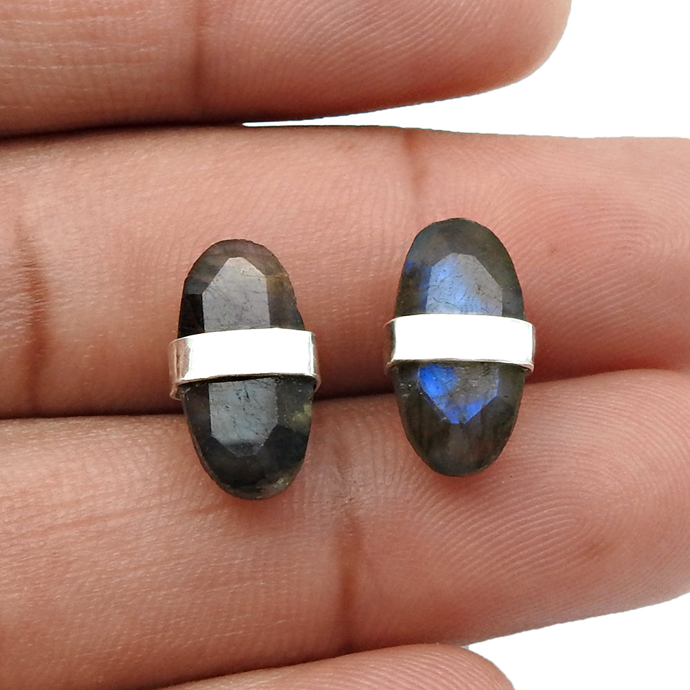 Third Eye Chakra Labradorite Stone Solid Sterling Silver Stud Earrings Ethnic Jewelry