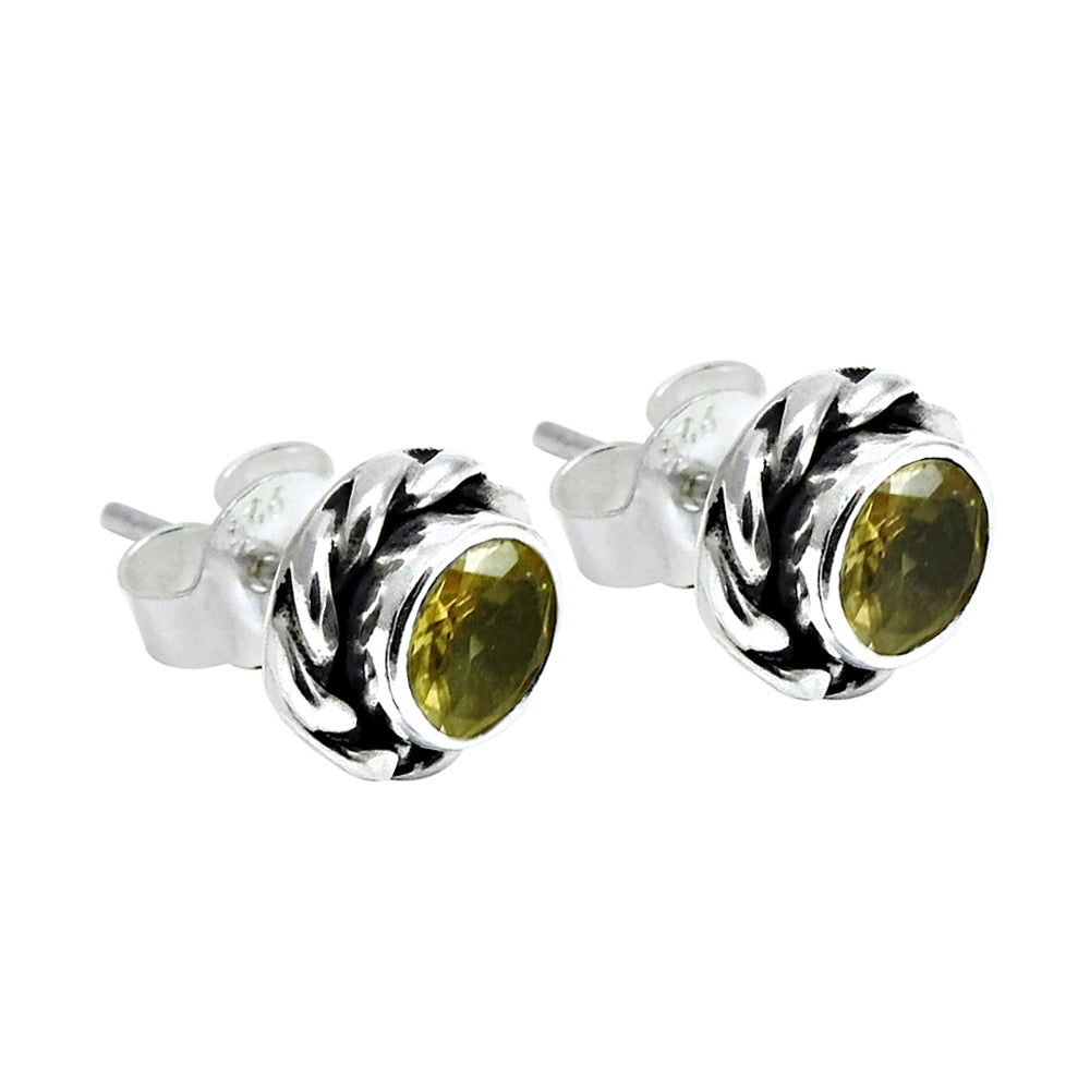 Round Citrine Stone 925 Sterling Silver Wife Stud Post Butterfly Bezel Earrings