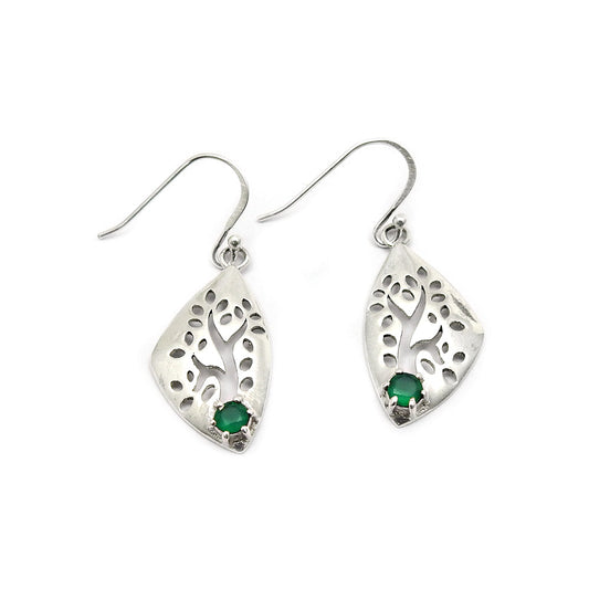 Natural Green Onyx Gemstone 925 Silver Drop Dangle Tree Of Life Earrings For Women C4