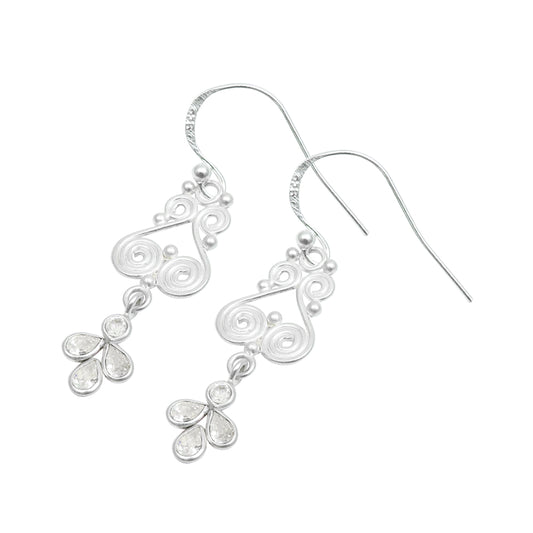Sterling Silver Pear Natural White Cz Handmade Dangle Drop Daughter New Earrings