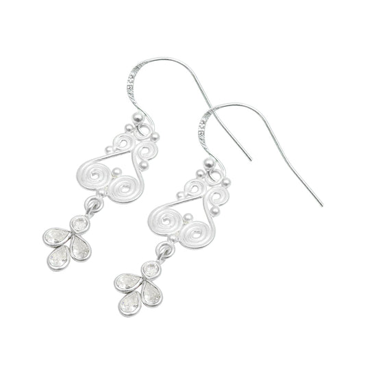 Sterling Silver Pear Natural White Cz Handmade Dangle Drop Daughter New Earrings