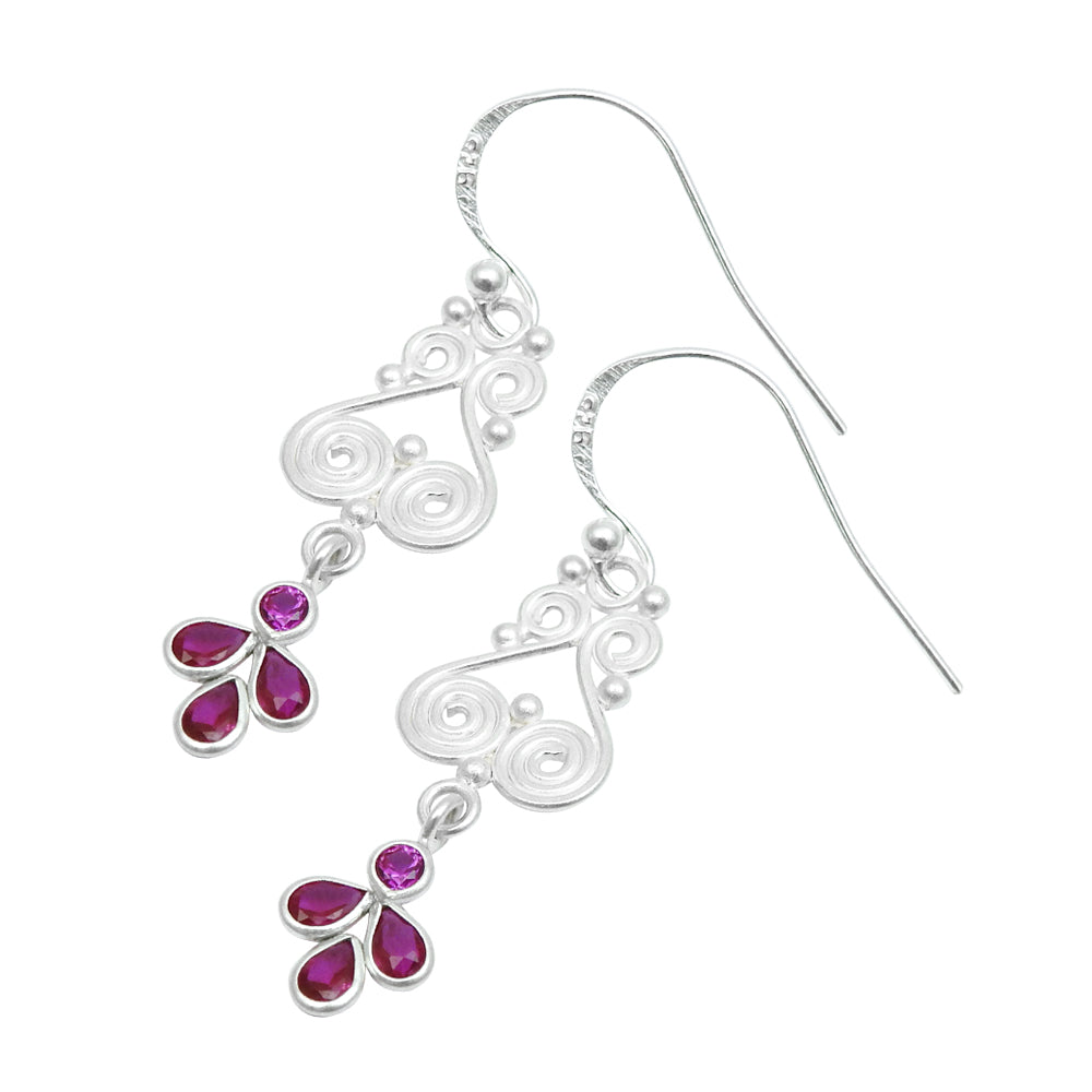 Pink Cubic Zirconia Stone Trendy Dangle Drop Sister Earrings 925 Sterling Silver