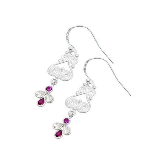 Sterling Silver White Cz New Dangle Drop Anniversary Best Sisters Gift Earrings