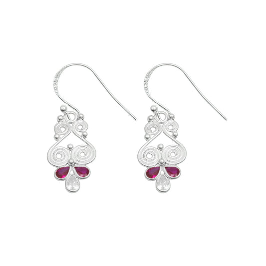 Cubic Zirconia Gemstone Solid Sterling Silver Dangle Drop Hook Bezel Earrings