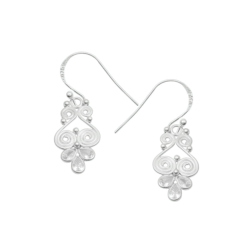 Natural Cubic Zirconia Wife Wedding Dangle Drop Earrings Solid Sterling Silver