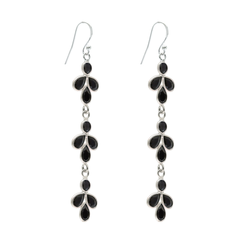 Natural Black Cz Sterling Silver Daughter Dangle Anniversary Bezel Hook Earrings