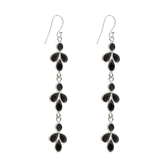 Natural Black Cz Sterling Silver Daughter Dangle Anniversary Bezel Hook Earrings