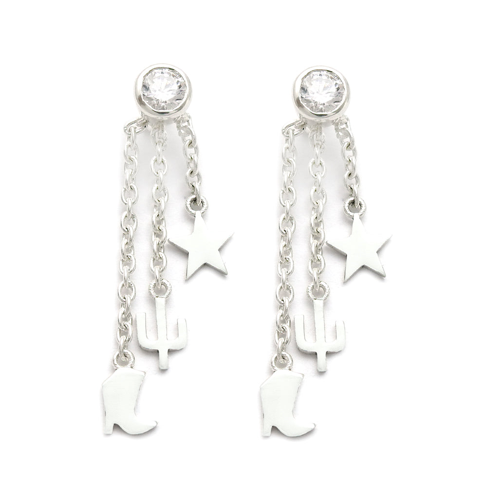 Sterling Silver Round White Cz Gemstone Bezel Elegant Butterfly Dangle Earrings