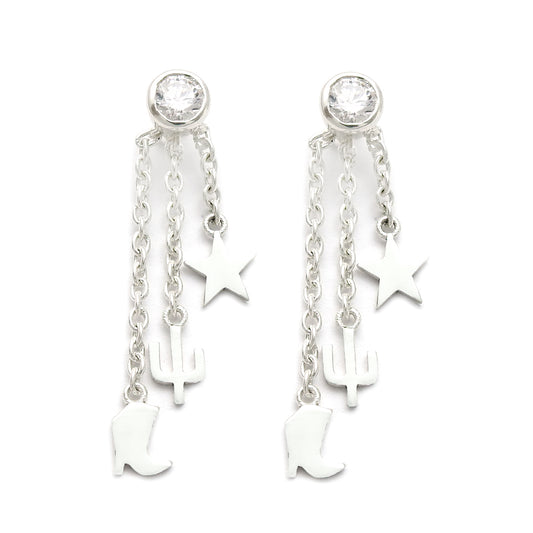 Sterling Silver Round White Cz Gemstone Bezel Elegant Butterfly Dangle Earrings