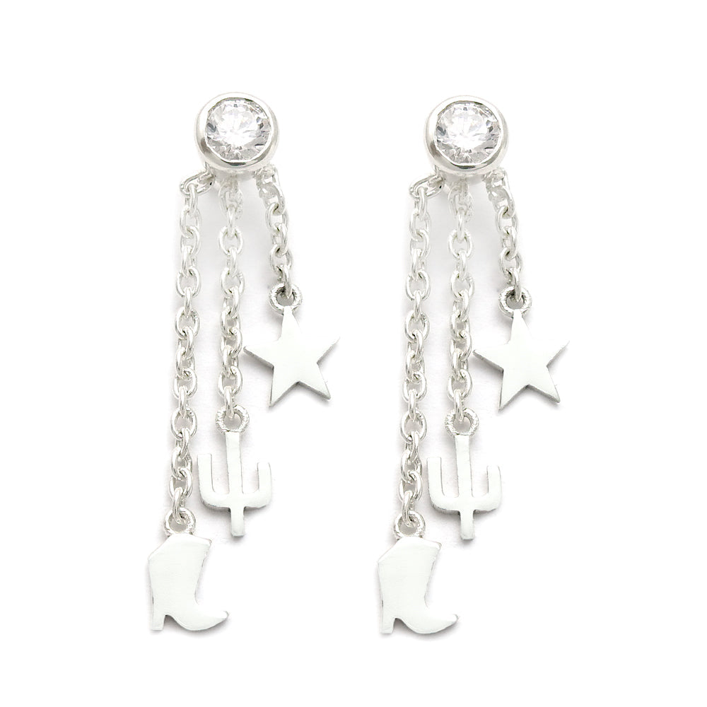 Sterling Silver Round White Cz Gemstone Bezel Elegant Butterfly Dangle Earrings