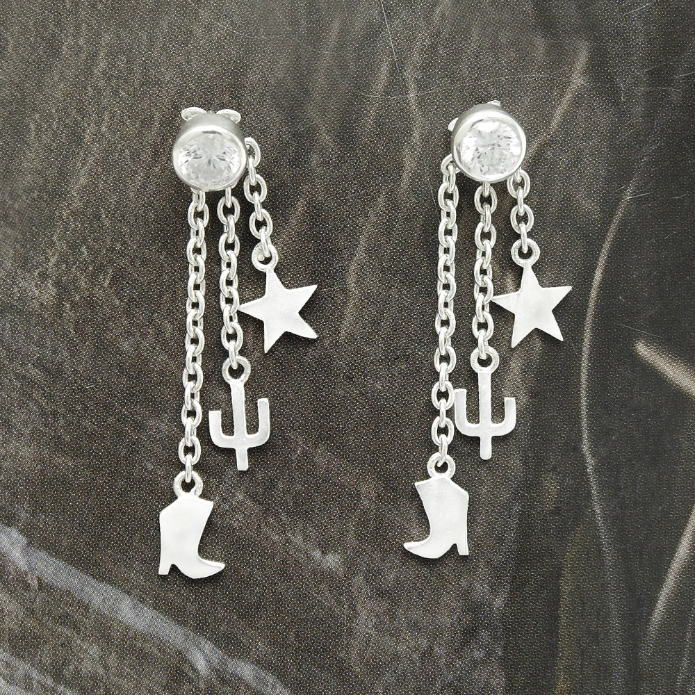 Sterling Silver Round White Cz Gemstone Bezel Elegant Butterfly Dangle Earrings