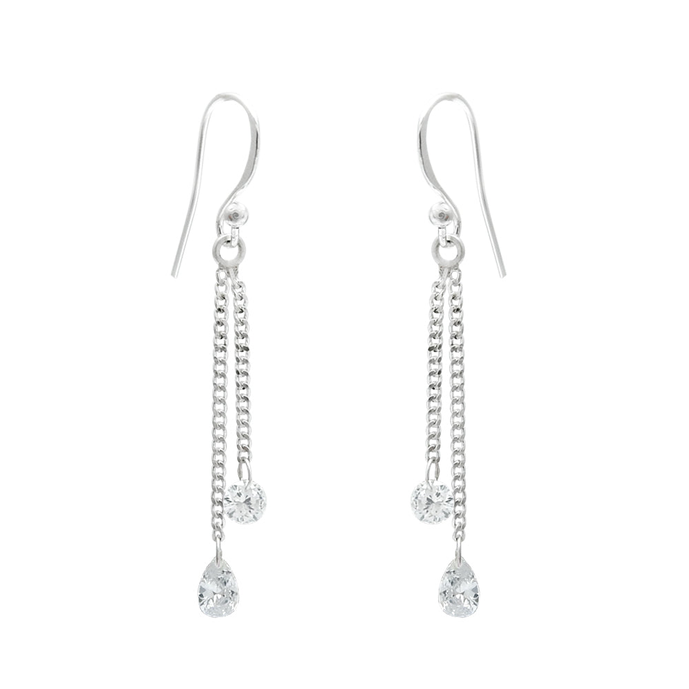 Natural White Cz Sterling Silver Dangle Drop Hook December Birth Bezel Earrings