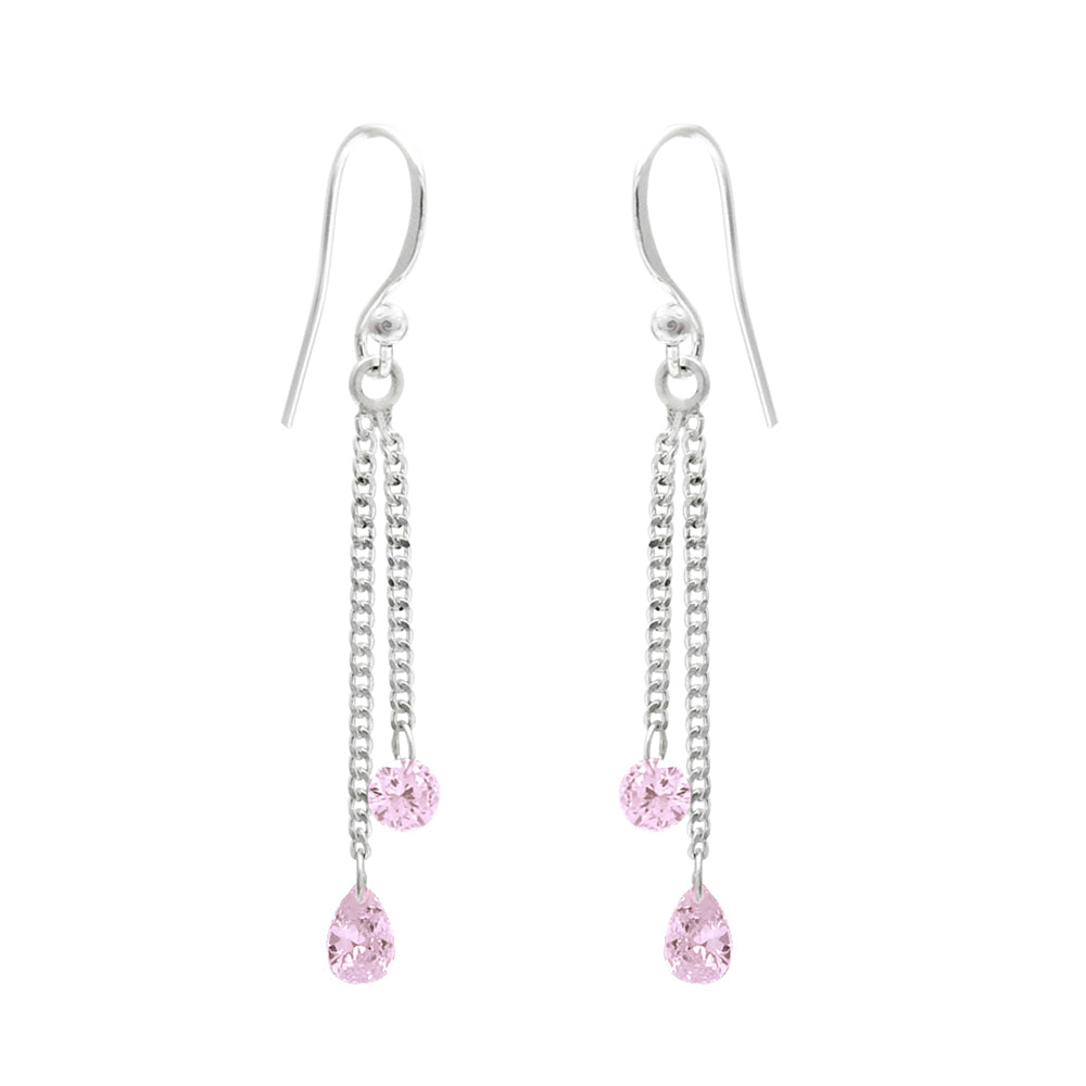 Sterling Silver Natural Pink Cz Artisan Dangling Wife Wedding Hook Boho Earrings