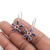 Solid 925 Silver Natural Amethyst Gemstone Flower Earrings