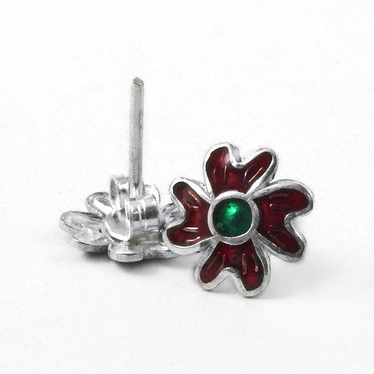 925 Sterling Silver Enamel Flower Stud Earrings