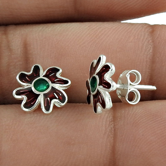 Solid 925 Sterling Silver Enamel Stud Earrings