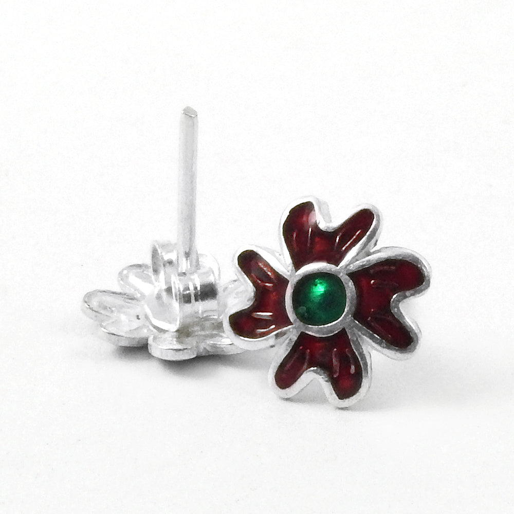 Solid 925 Sterling Silver Enamel Stud Earrings