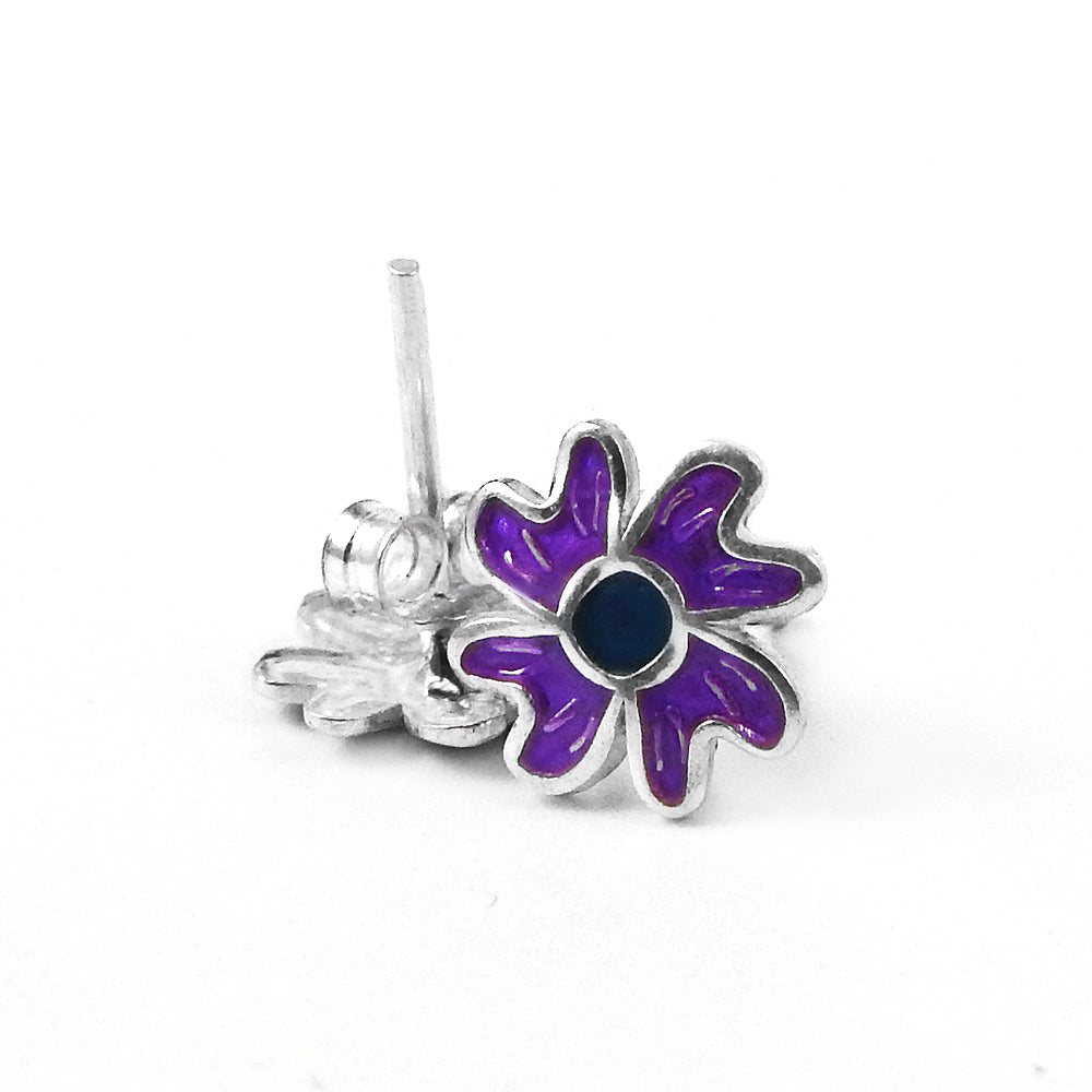 Flower Stud Earrings Solid 925 Sterling Silver Enamel Jewelry