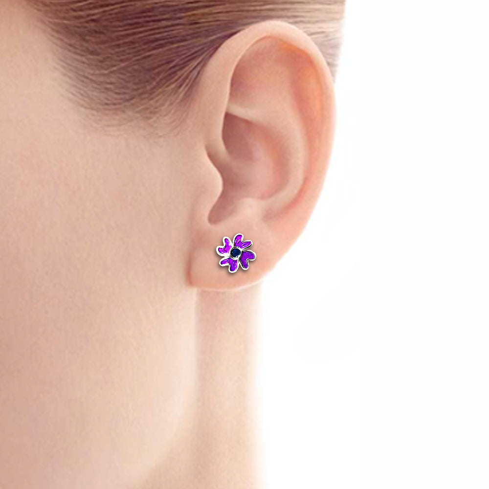 Flower Stud Earrings Solid 925 Sterling Silver Enamel Jewelry