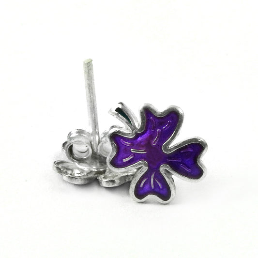925 Sterling Silver Purple Enamel Flower Stud Earrings