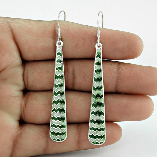 925 Sterling Silver Handcrafted Jewelry Dangle Enamel Earrings D3
