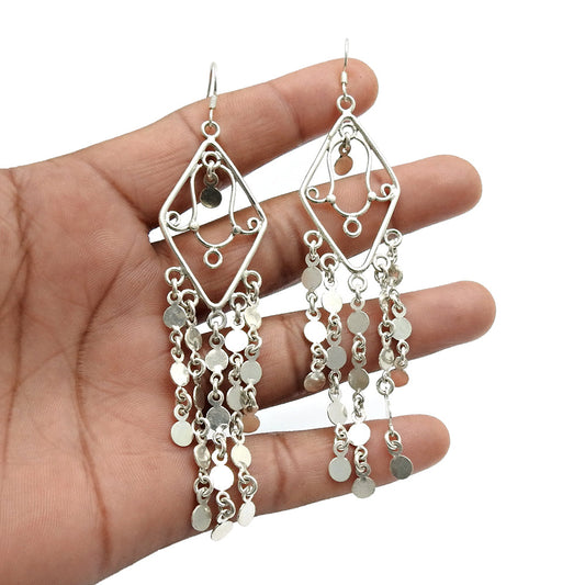 Solid 925 Sterling Silver Handmade Hanging Dangle Earrings