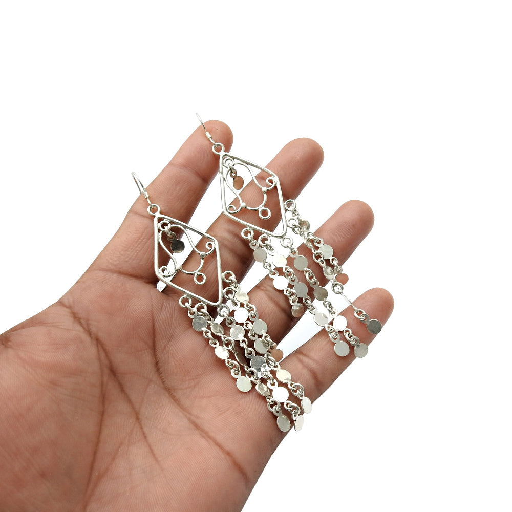 Solid 925 Sterling Silver Handmade Hanging Dangle Earrings