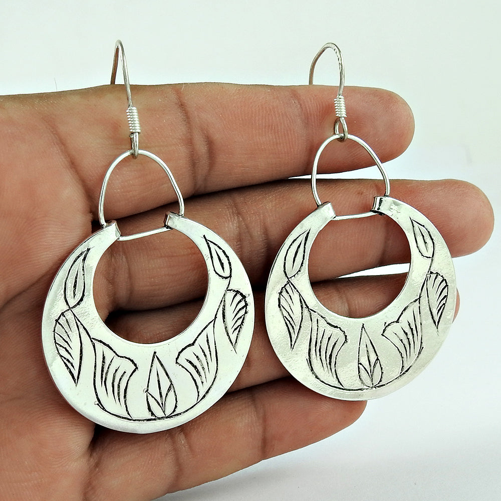 925 Sterling Silver Handmade Engraved Dangle Earrings