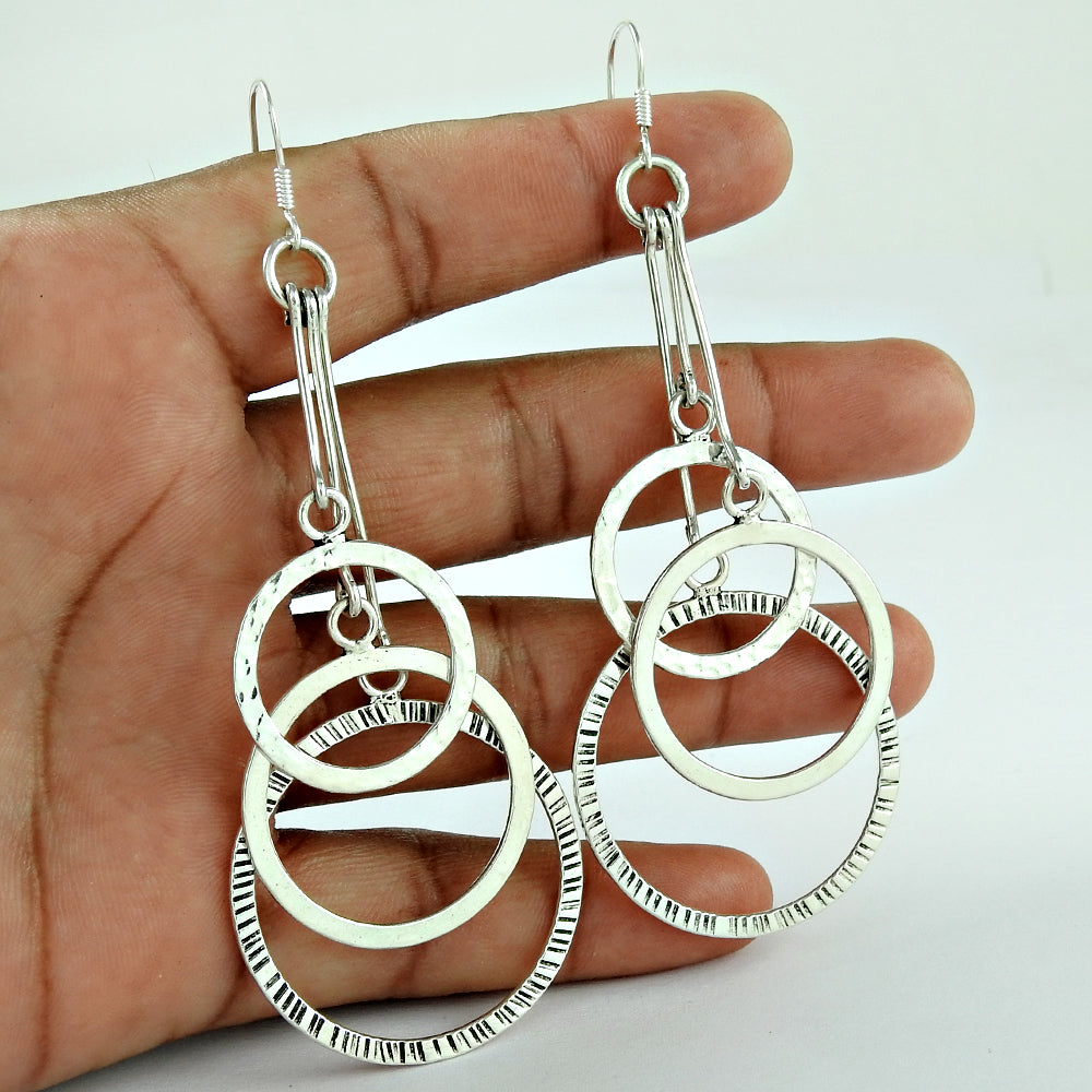 Solid 925 Silver Love Circle Handmade Earrings