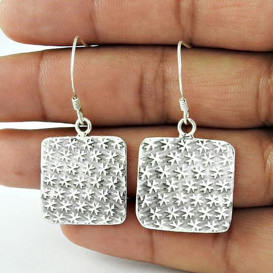 Solid 925 Sterling Silver Square Dangle Earrings