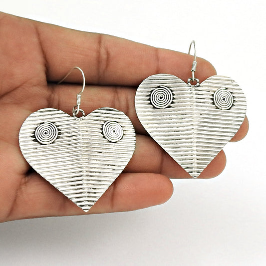 Solid 925 Silver Heart Dangle Earrings