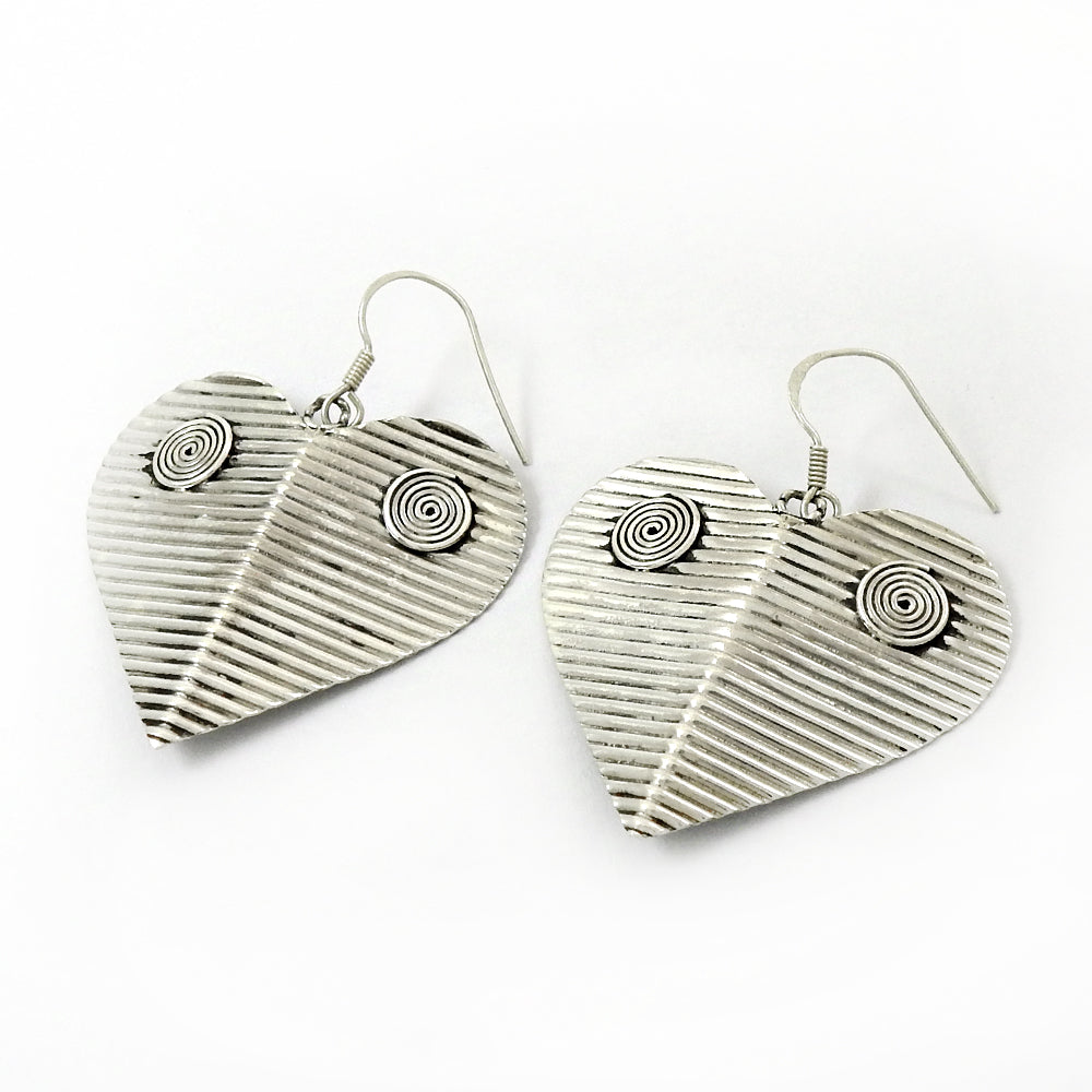 Solid 925 Silver Heart Dangle Earrings