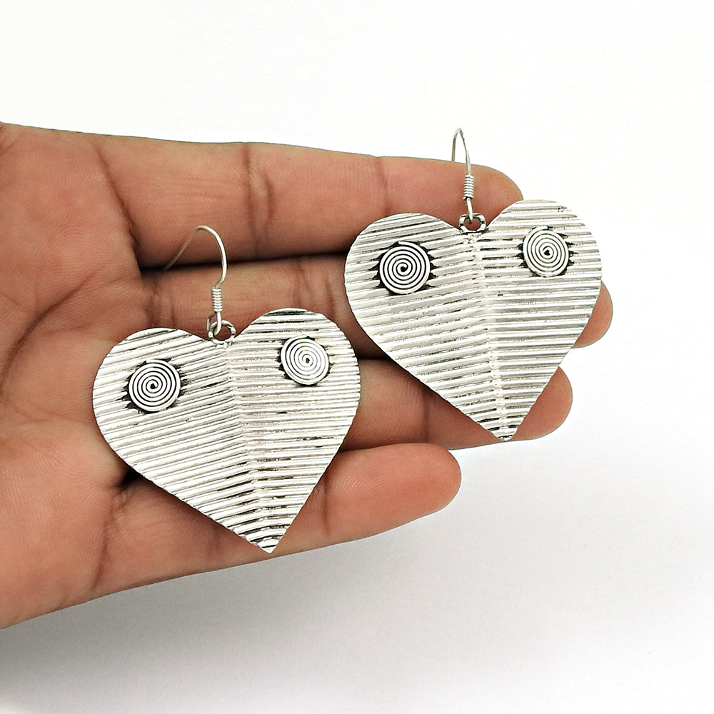 Solid 925 Silver Heart Dangle Earrings