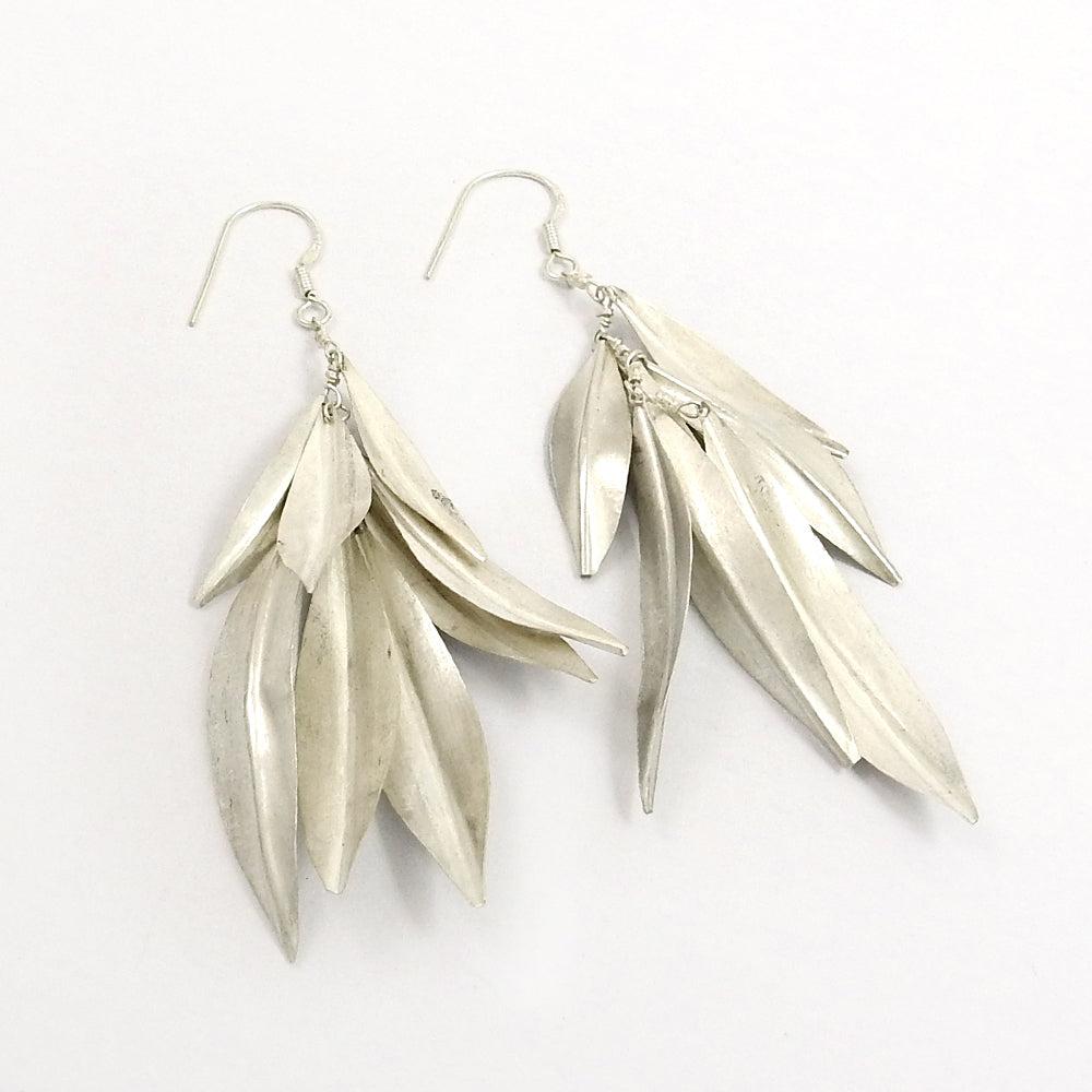 Solid 925 Sterling Silver Leaves Dangle Earrings
