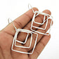 Solid 925 Silver Hanging Squares Handmade Earrings