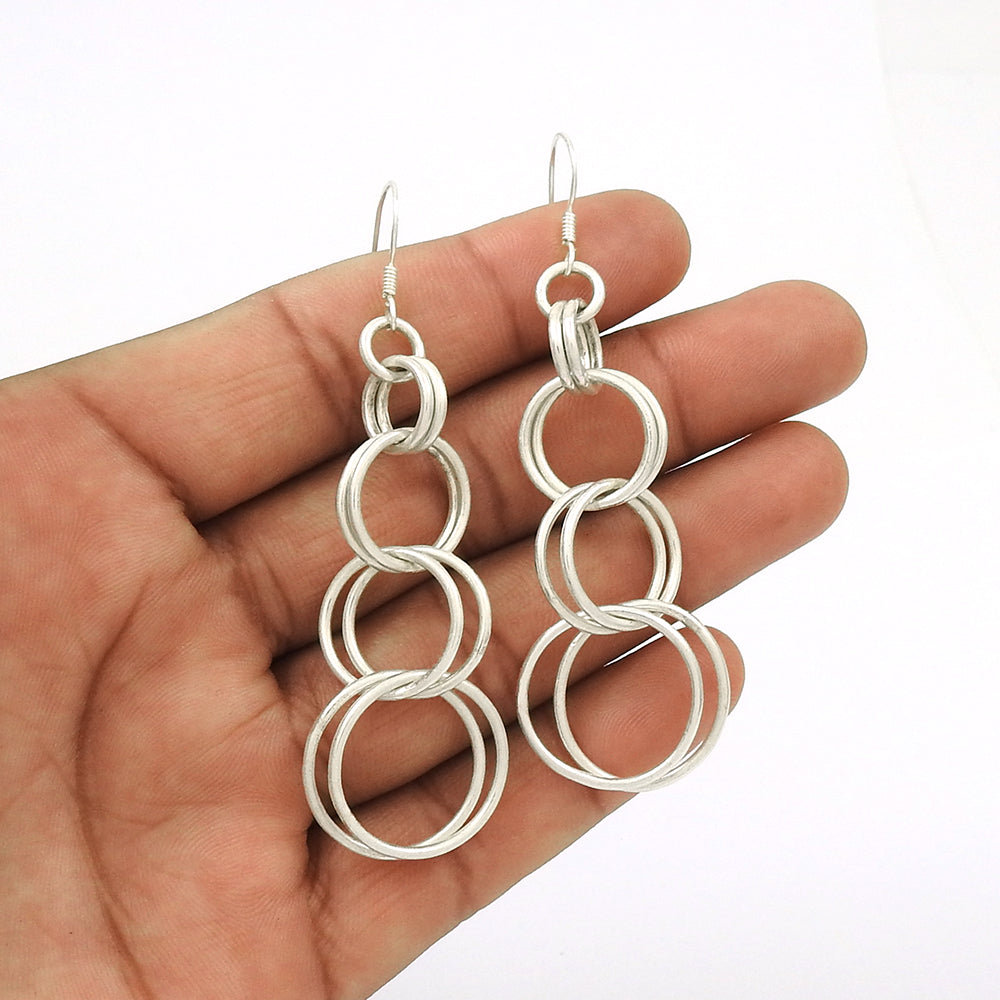 925 Sterling Silver Geometric Circle Drop Earrings