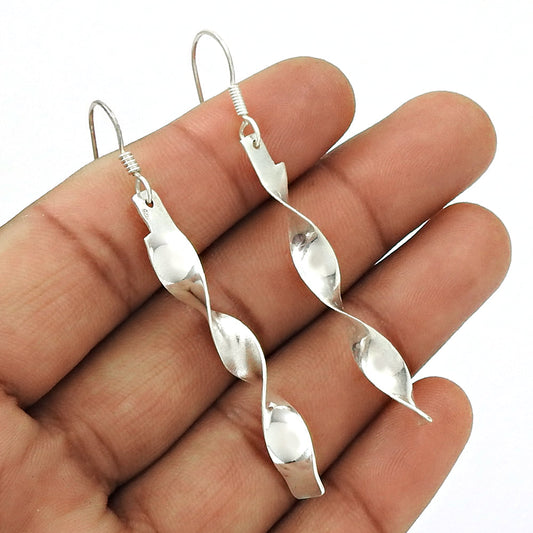 Solid 925 Sterling Silver Spiral Dangler Earrings