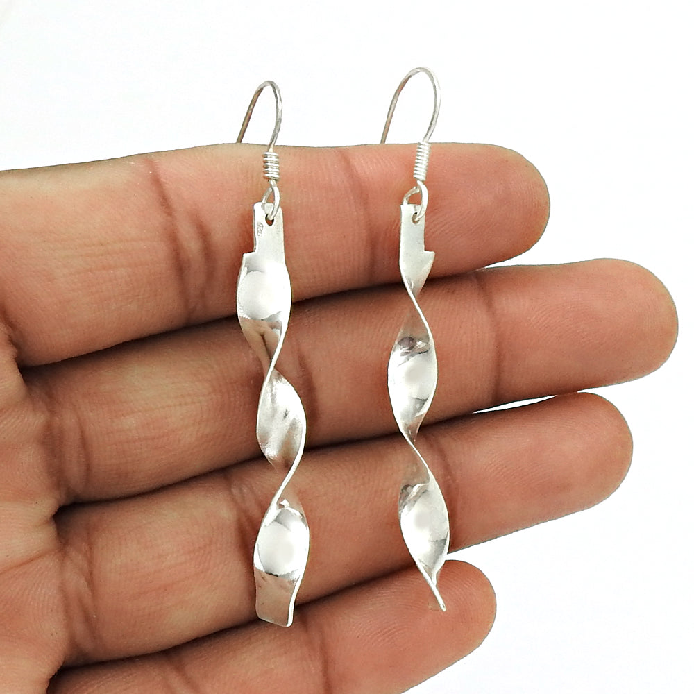 Solid 925 Sterling Silver Spiral Dangler Earrings