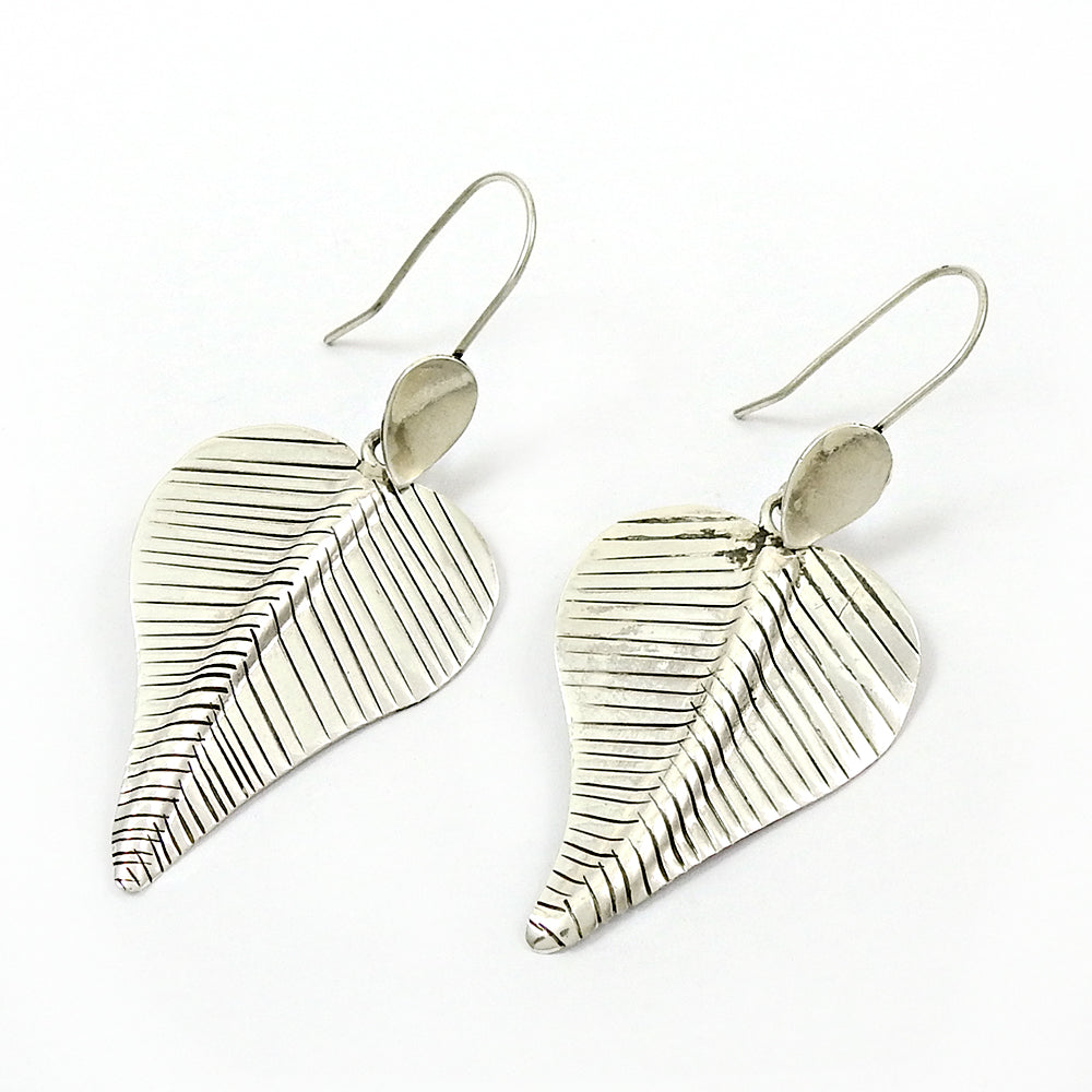 Solid 925 Sterling Silver Leaf Dangle Earrings