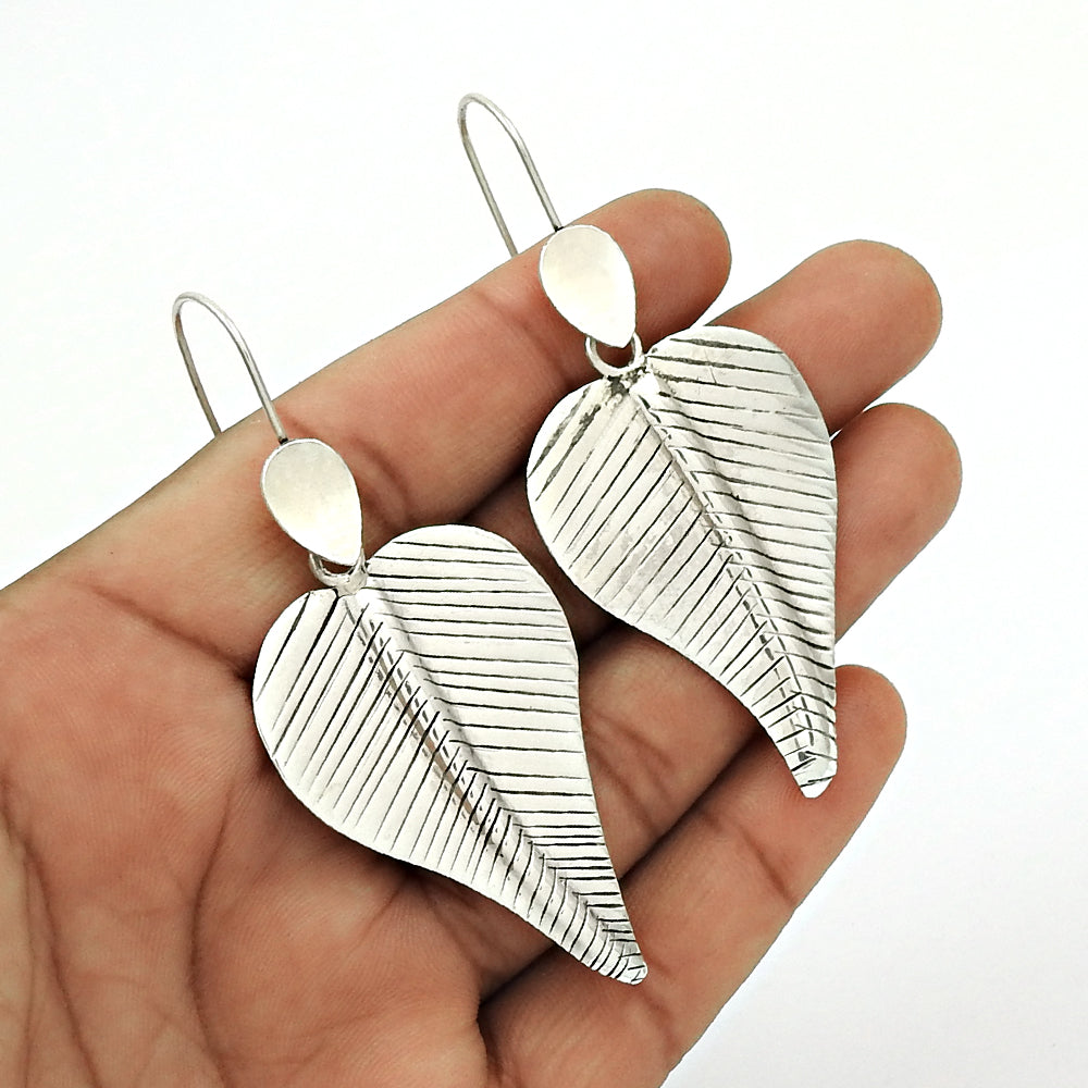 Solid 925 Sterling Silver Leaf Dangle Earrings