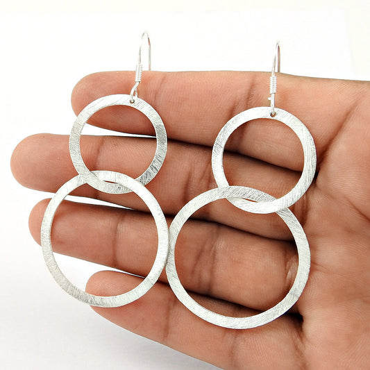 Sterling Silver Interlocking Circle Dangle Earrings
