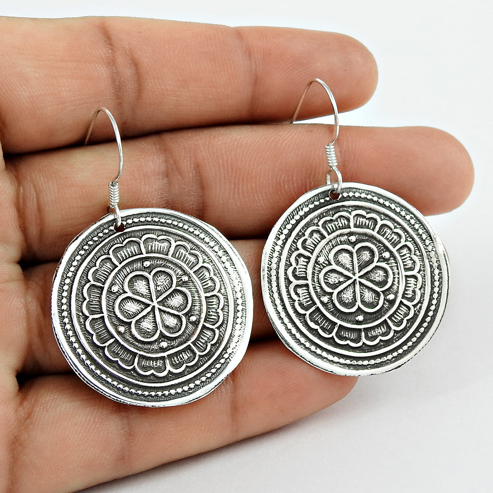 Oxidized Sterling Silver Ethnic Dangle Earrings