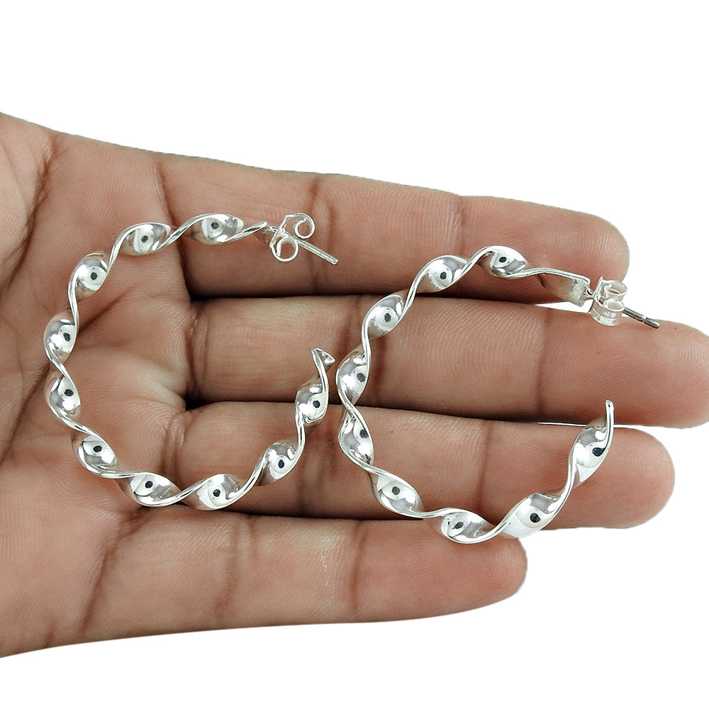 Sterling Silver Twisted Hoop Circle Earrings
