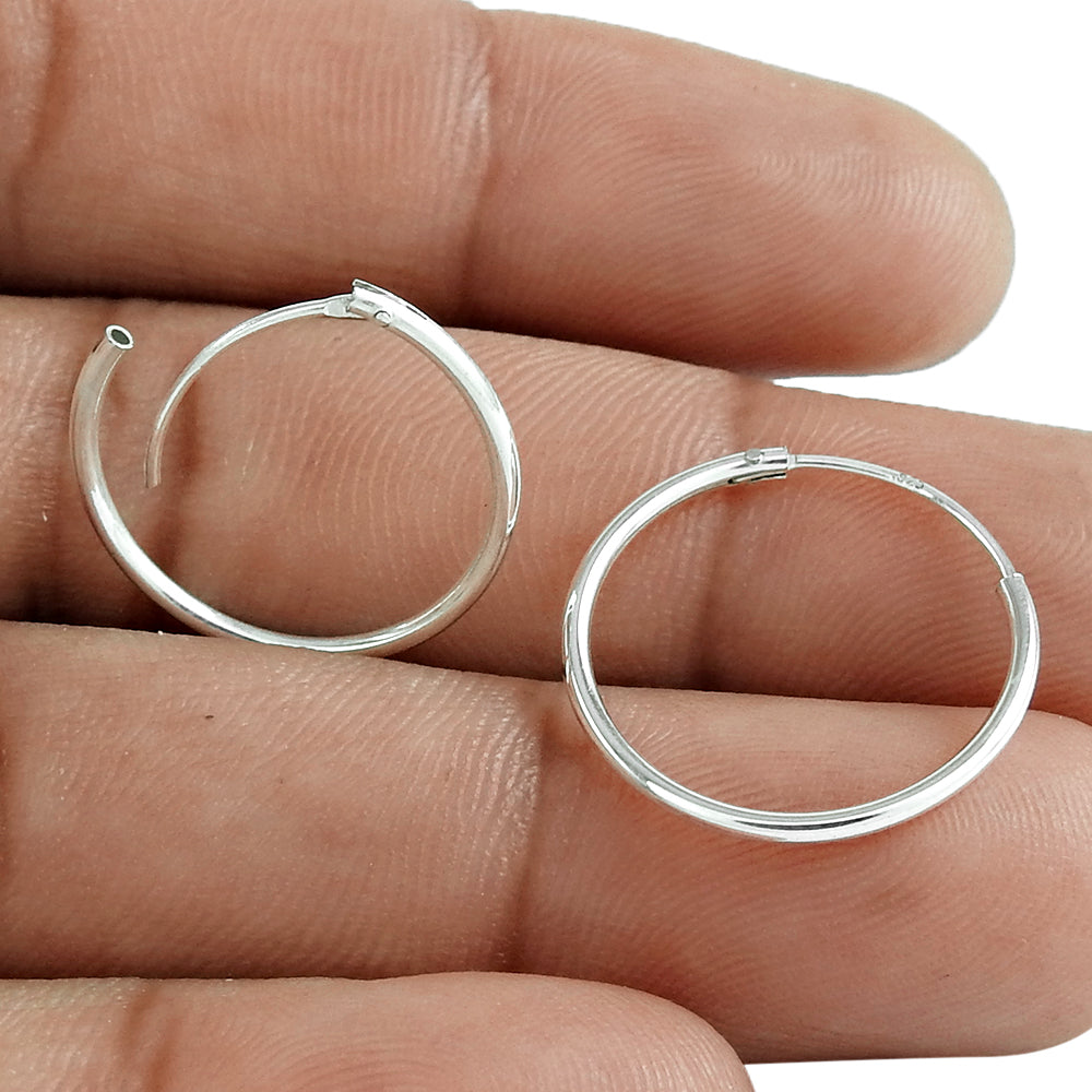 925 Silver Plain Round Hoops Thick Earrings