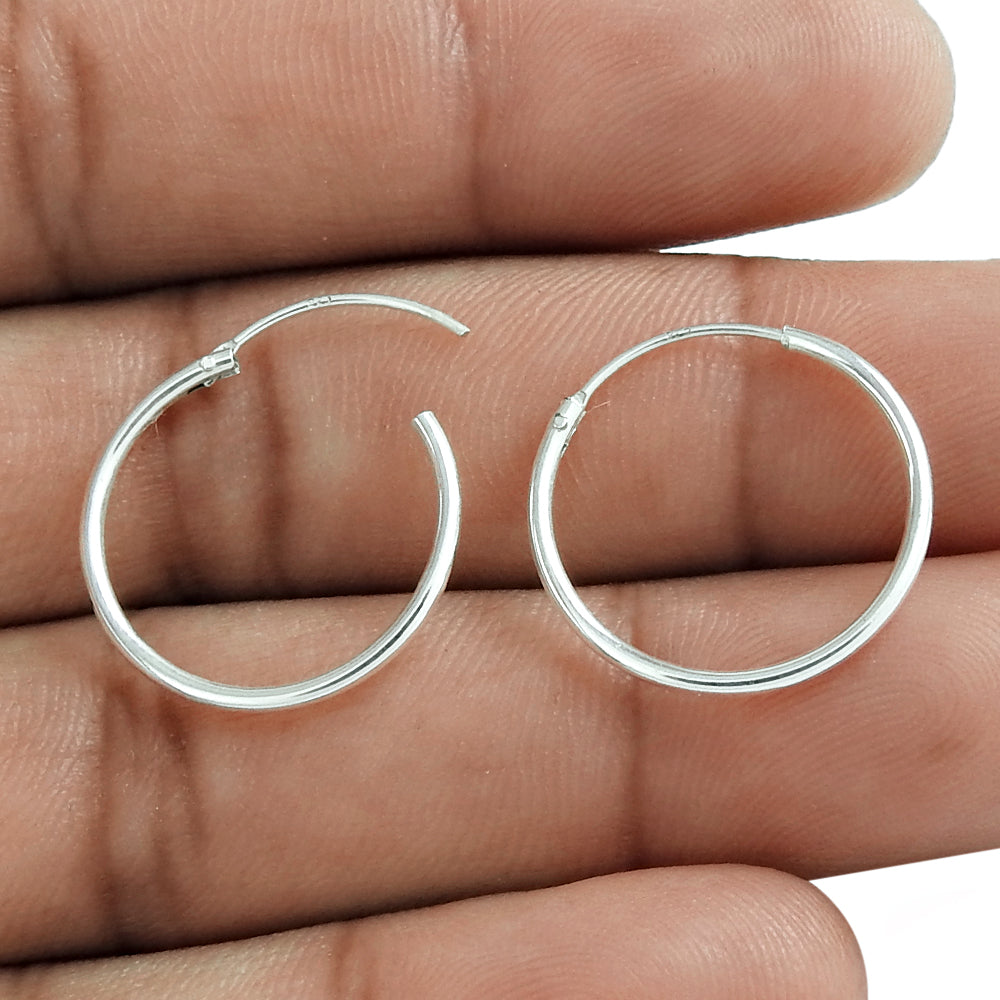 925 Silver Plain Round Thick Hoop Earrings