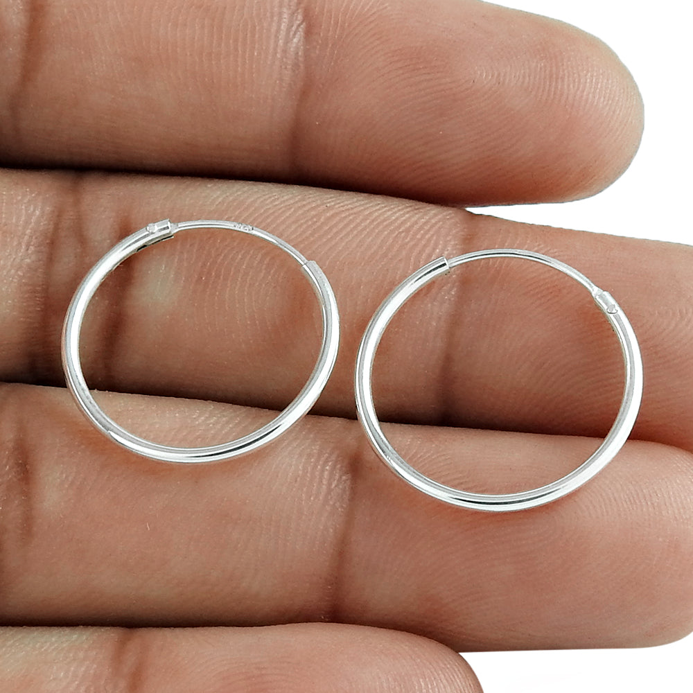 925 Silver Plain Round Thick Hoop Earrings