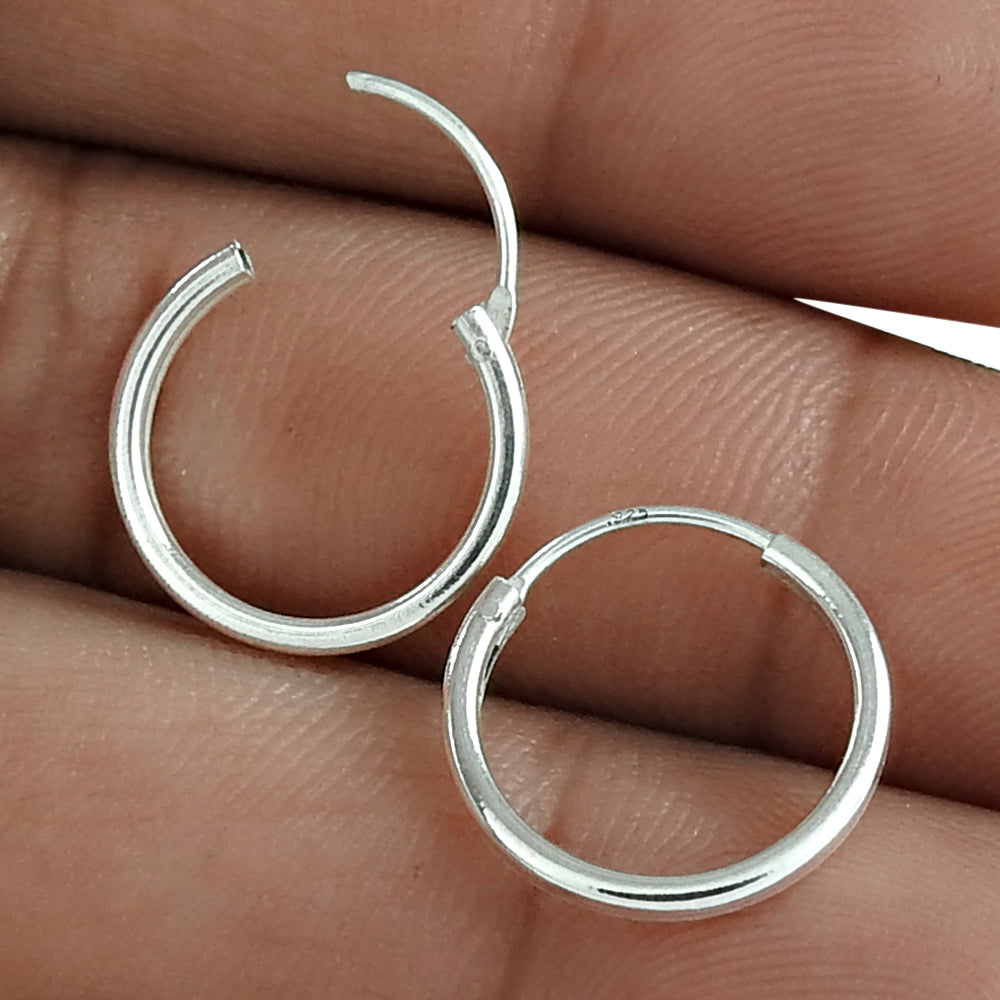 Sterling Silver Round Thick Hoop Earrings For Girls