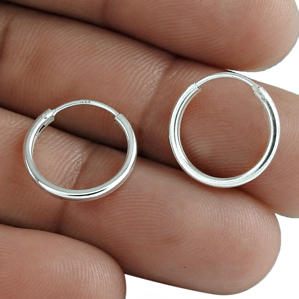 Sterling Silver Round Thick Hoop Earrings For Girls