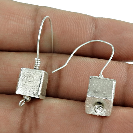 Solid Sterling Silver Artisan Moodernist Geometric Vintage Dangle Earrings
