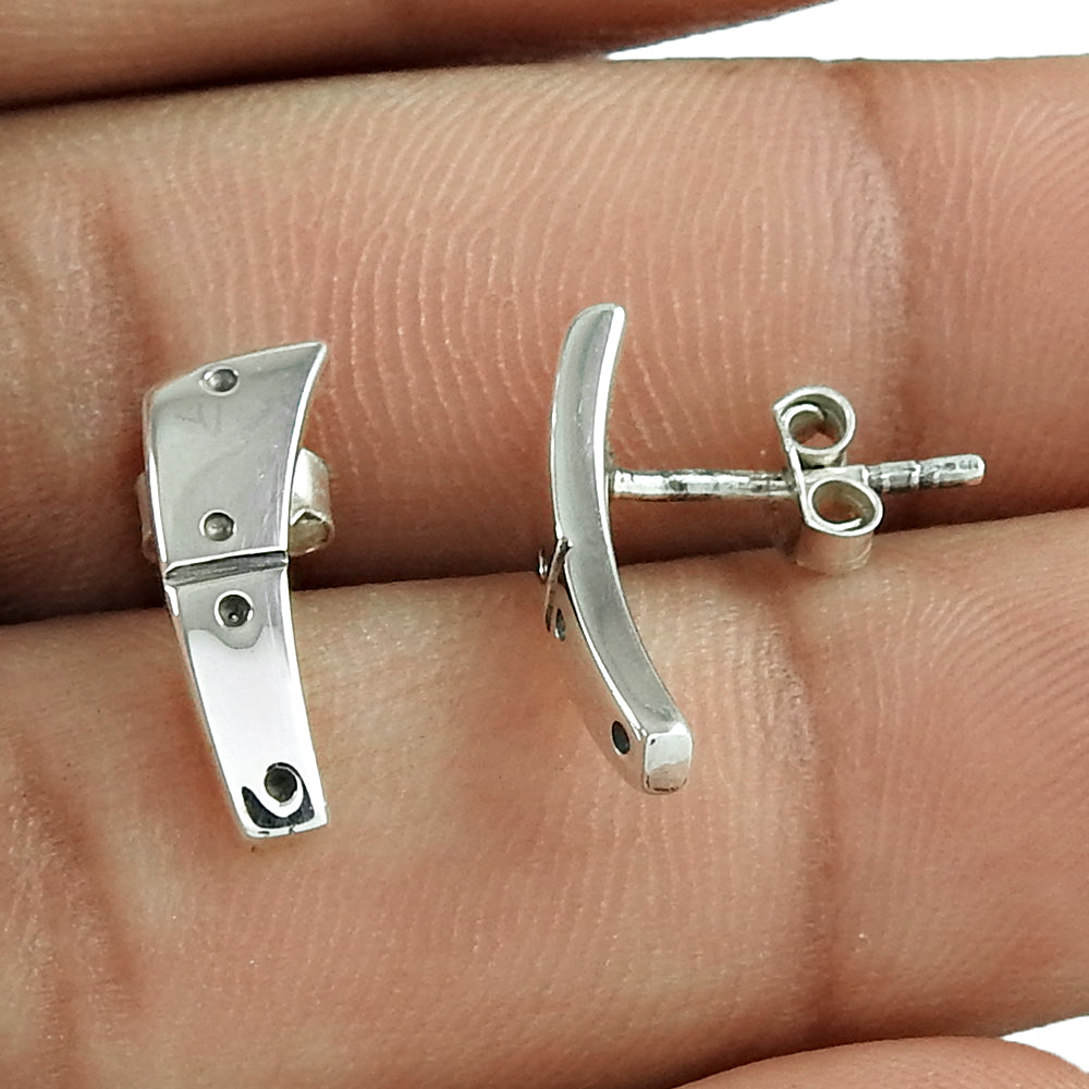Solid 925 Sterling Silver Stylish Curved Stud Earrings
